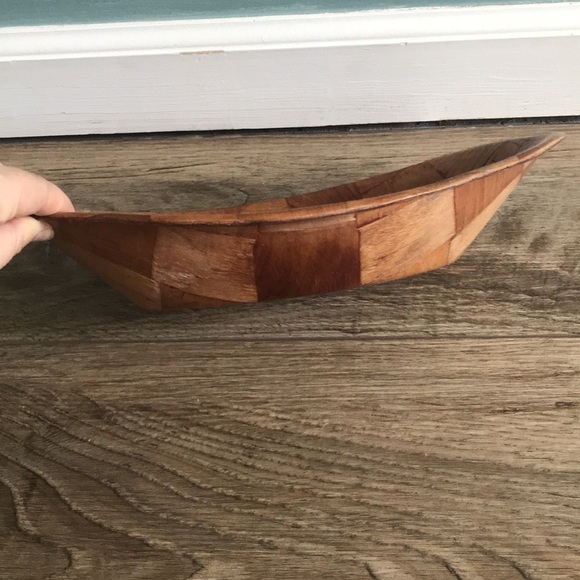 Vintage Oval Woven Parquet Wooden serving Salad Bowl, 12” Long retro mcm - Picture 2 of 6